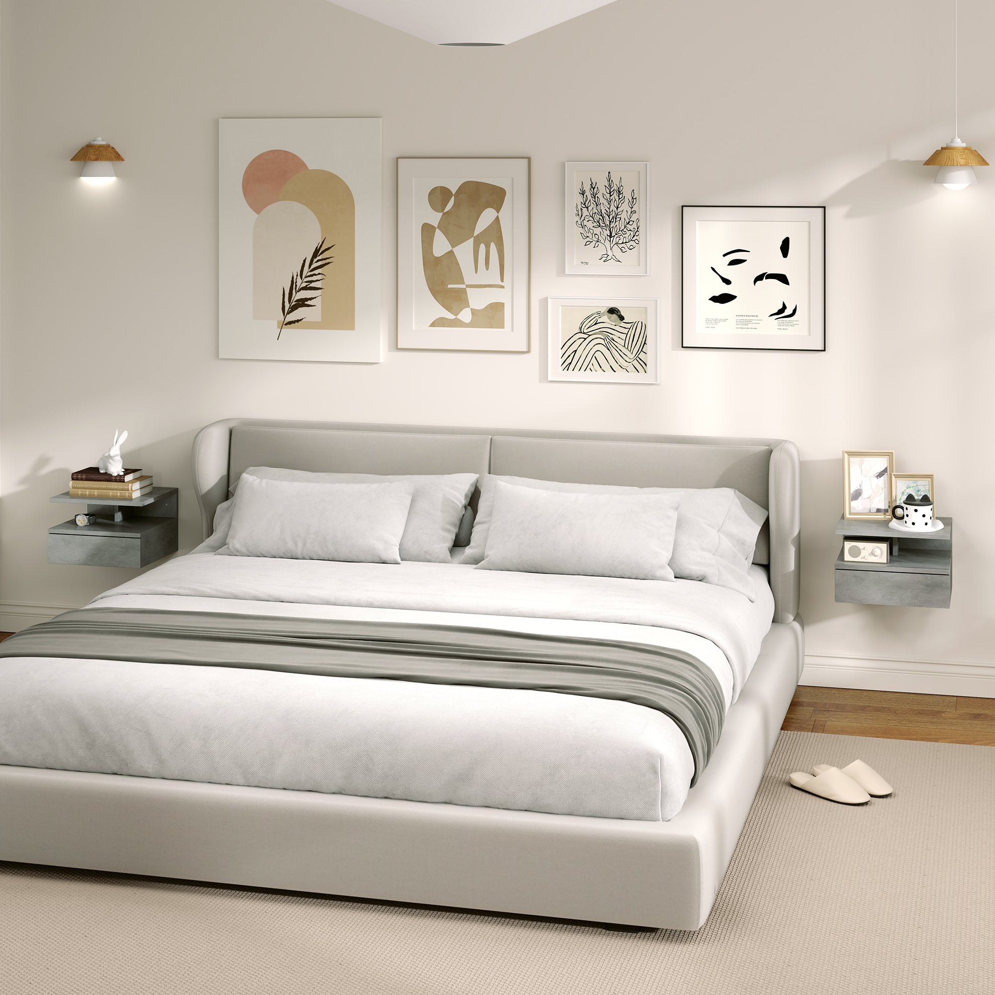 Set 2 Comodini Sospesi per Camera da Letto 35x32x22,5 cm con Cassetto in Legno Grigio