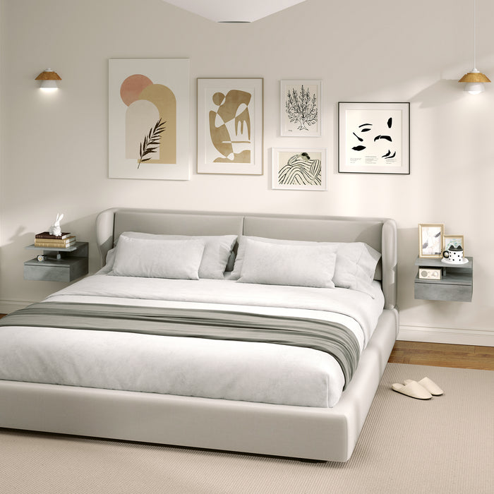 Set 2 Comodini Sospesi per Camera da Letto 35x32x22,5 cm con Cassetto in Legno Grigio