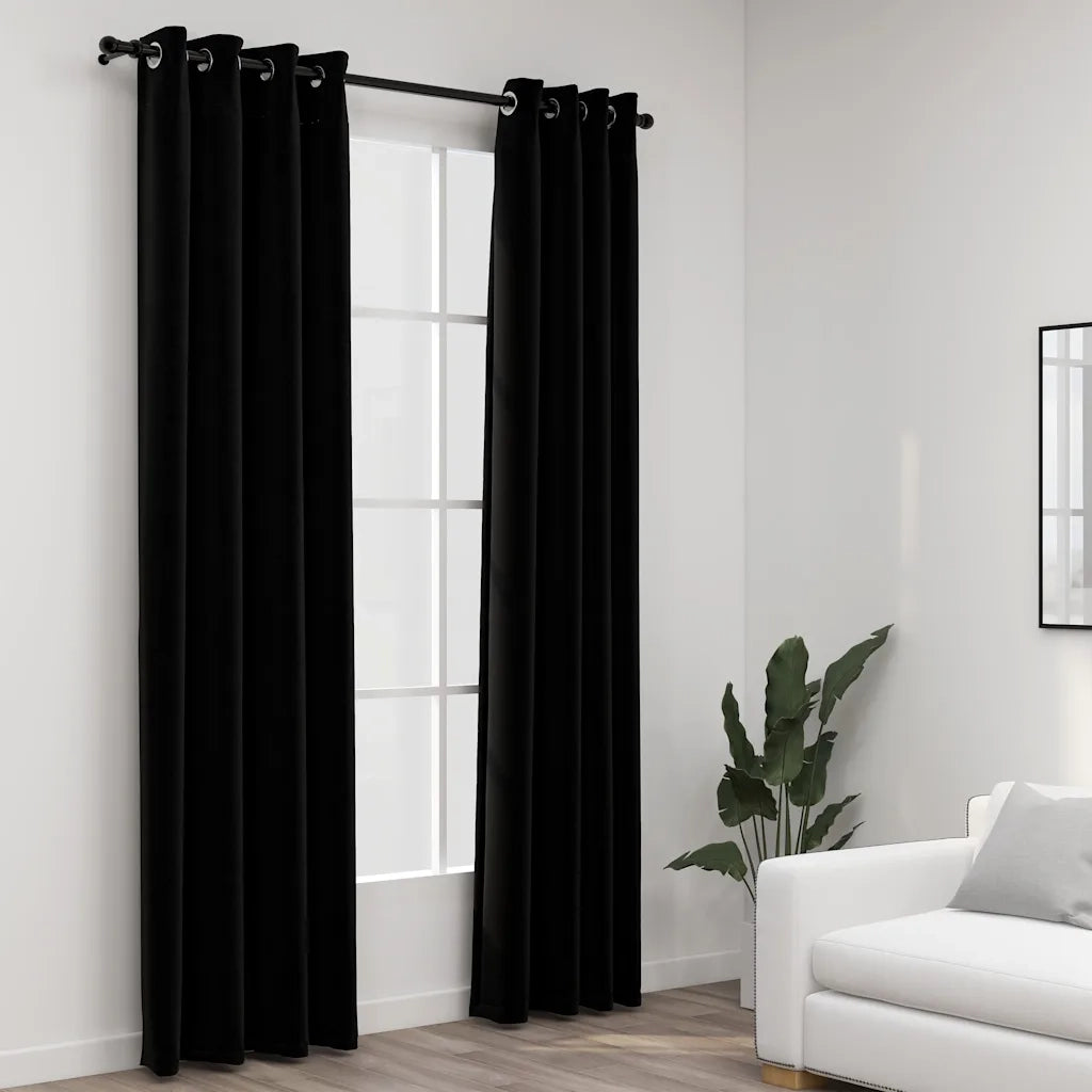 Tende Oscuranti Effetto Lino con Occhielli 2pz 140x225cm Nerecod mxl 129388