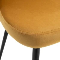 Set di 2 Sedie per Sala da Pranzo e Cucina Imbottite in Velluto, 49x50x77cm, Giallo