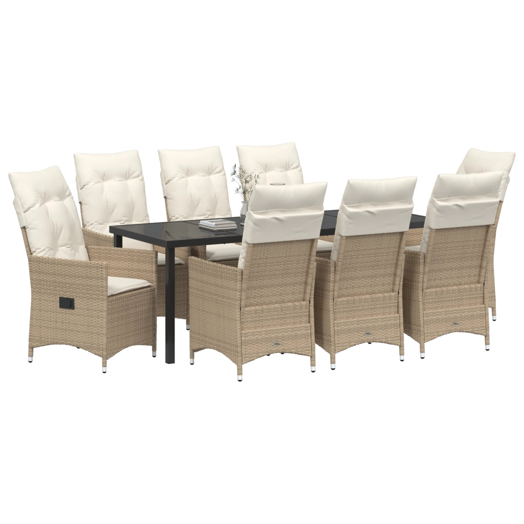 Set di Mobili da Giardino 9 Pezzi con Cuscini Beige Polyrattan