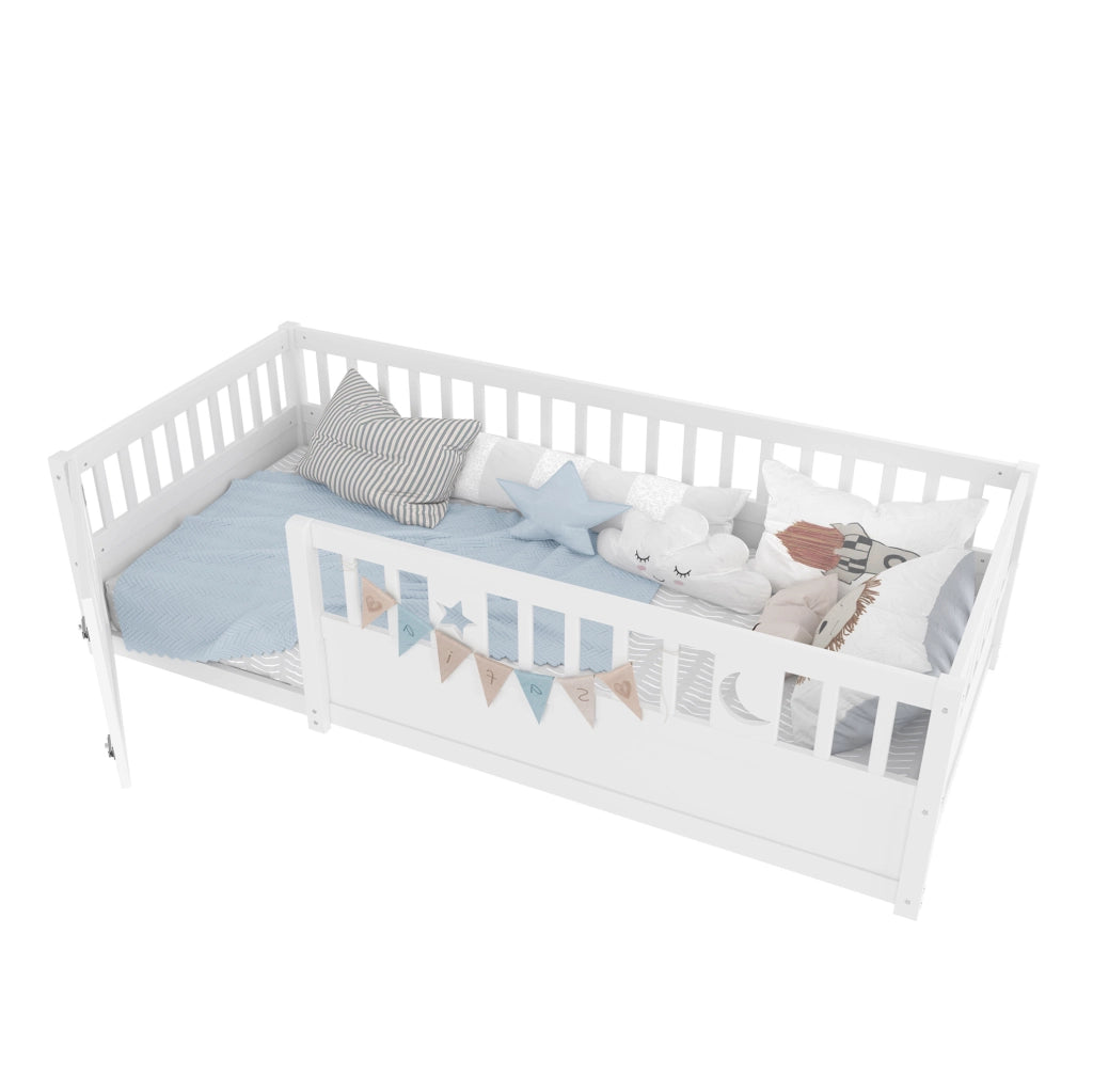 Letto per bambini 90x190 cm con barriera di sicurezza e decori stella e luna