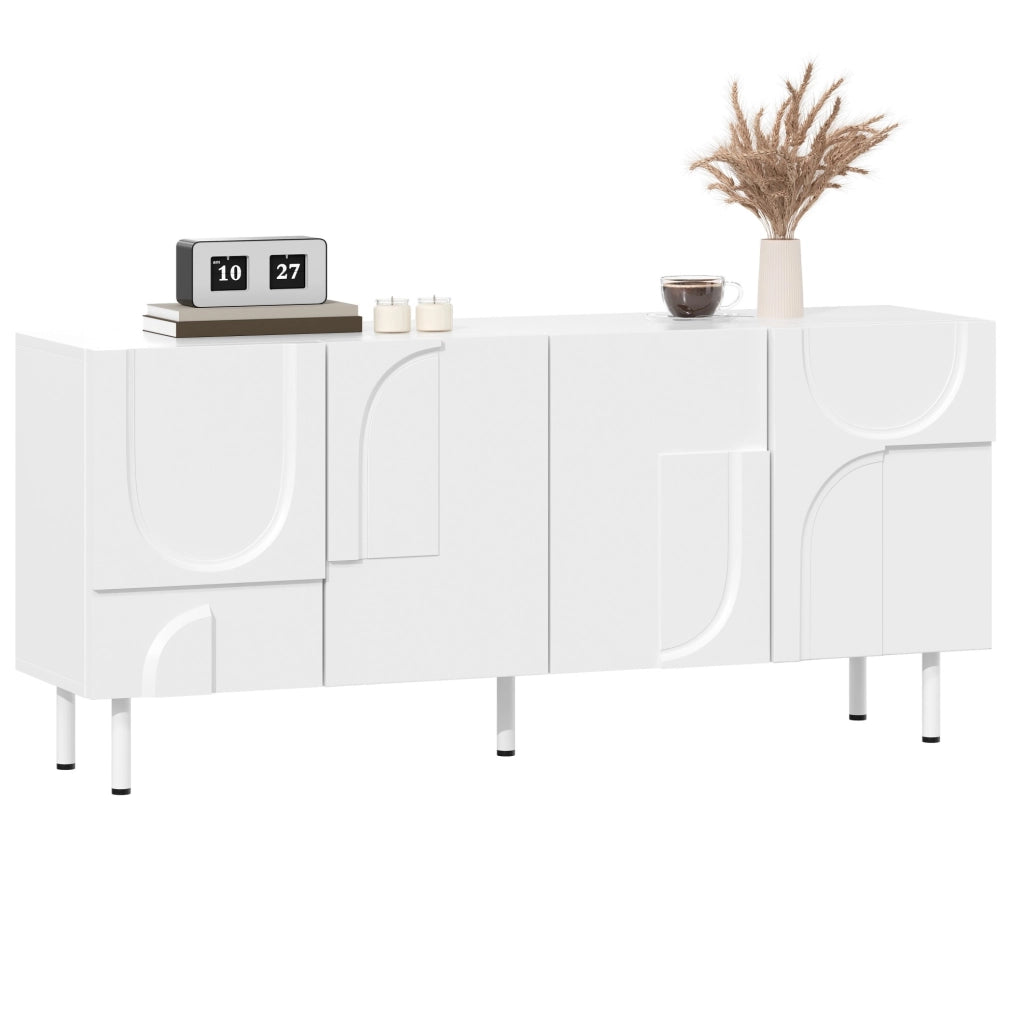 Credenza geometrica con ante in MDF e truciolare; 160 x 38;5 x 70 cm; bianca