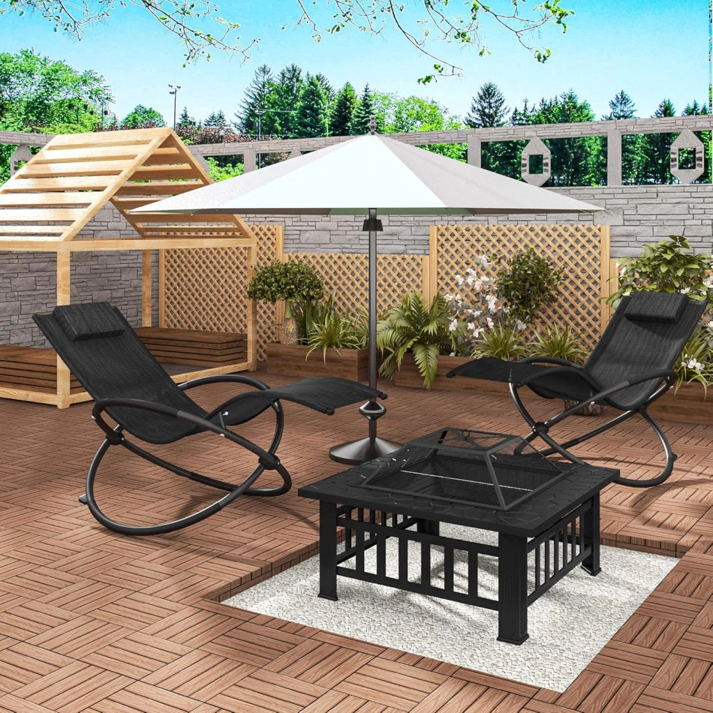 Sedia Sdraio a Dondolo Relax Poltrona Swing Traspirante da Balcone Campeggio Lettino con Braccioli e Poggiatesta Nero
