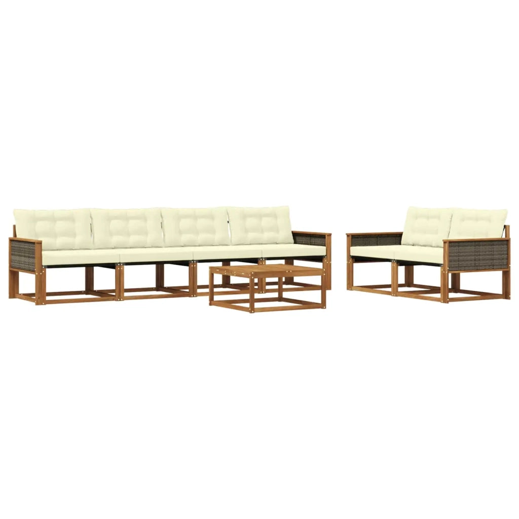 Set di divani da esterno con cuscino 7 pcs Naturale e Crema