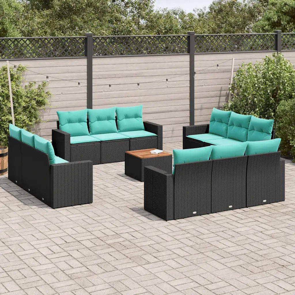 Set Divani da Giardino 13pz con Cuscini Nero in Polyrattan 3256386