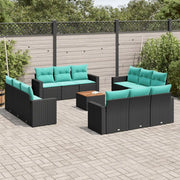 Set Divani da Giardino 13pz con Cuscini Nero in Polyrattan 3256386