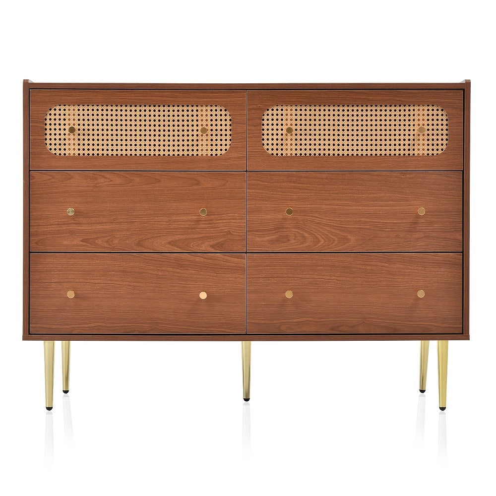 Buffet Commode con 6 cassetti rotin - Xylo - Marrone per camera da letto e soggiorno