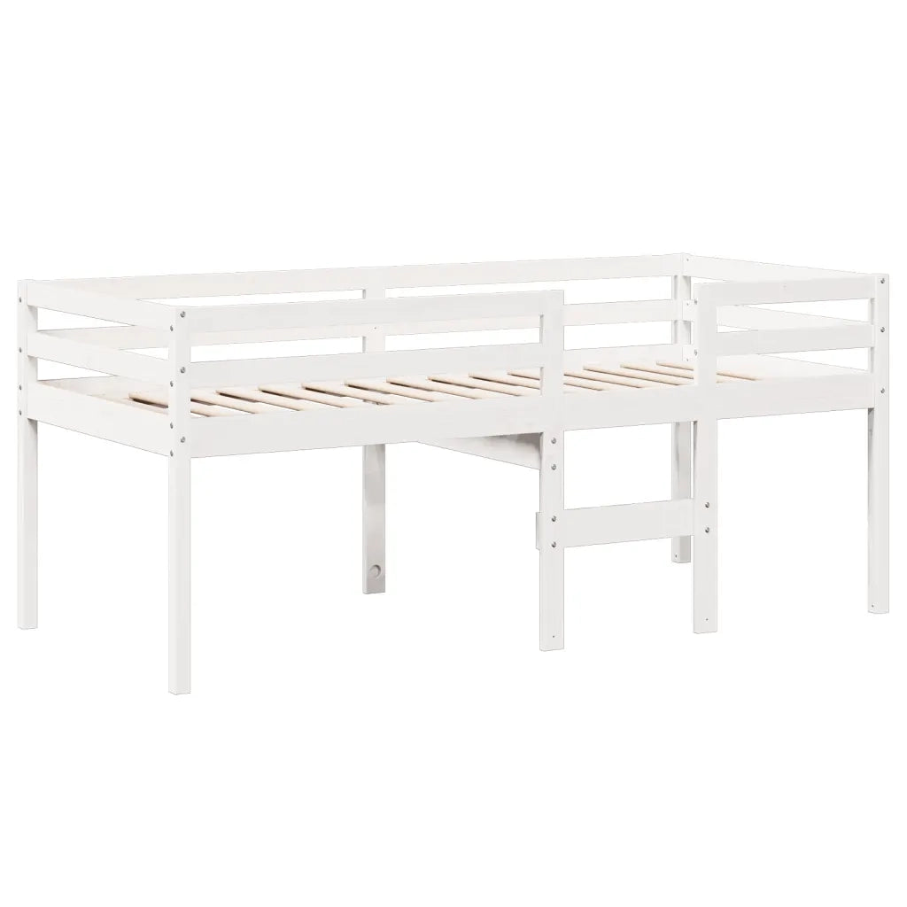 Letto a Soppalco con Tetto Bianco 90x200 cm Legno Massello Pino