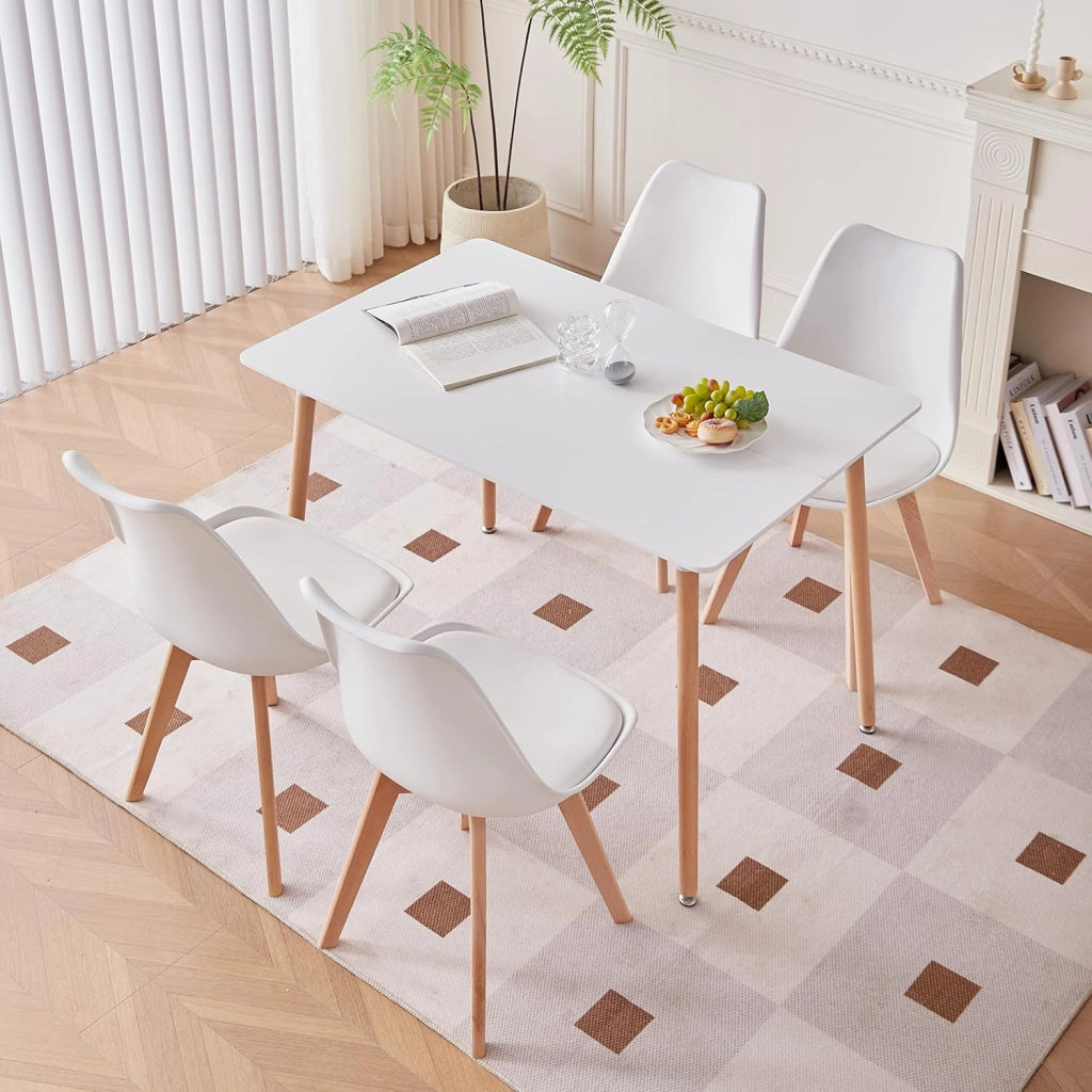 GrandCA HOME Tavolo da pranzo e 4 sedie Set da pranzo moderno, tavolo rettangolare e sedie da cucina, Bianco