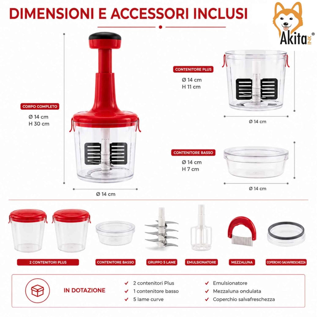 Akitaink Samurai Tritatutto Manuale con 5 Lame e Accessori