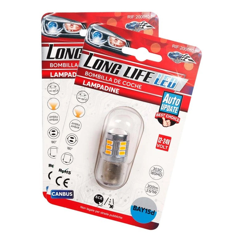 2 Pezzi Lampada LED BAY15D S25 P21/5W 18 SMD 3030 12V 24V 300lm 1W/2.5W Doppio Filamento Ambra Piedi Sfalsati