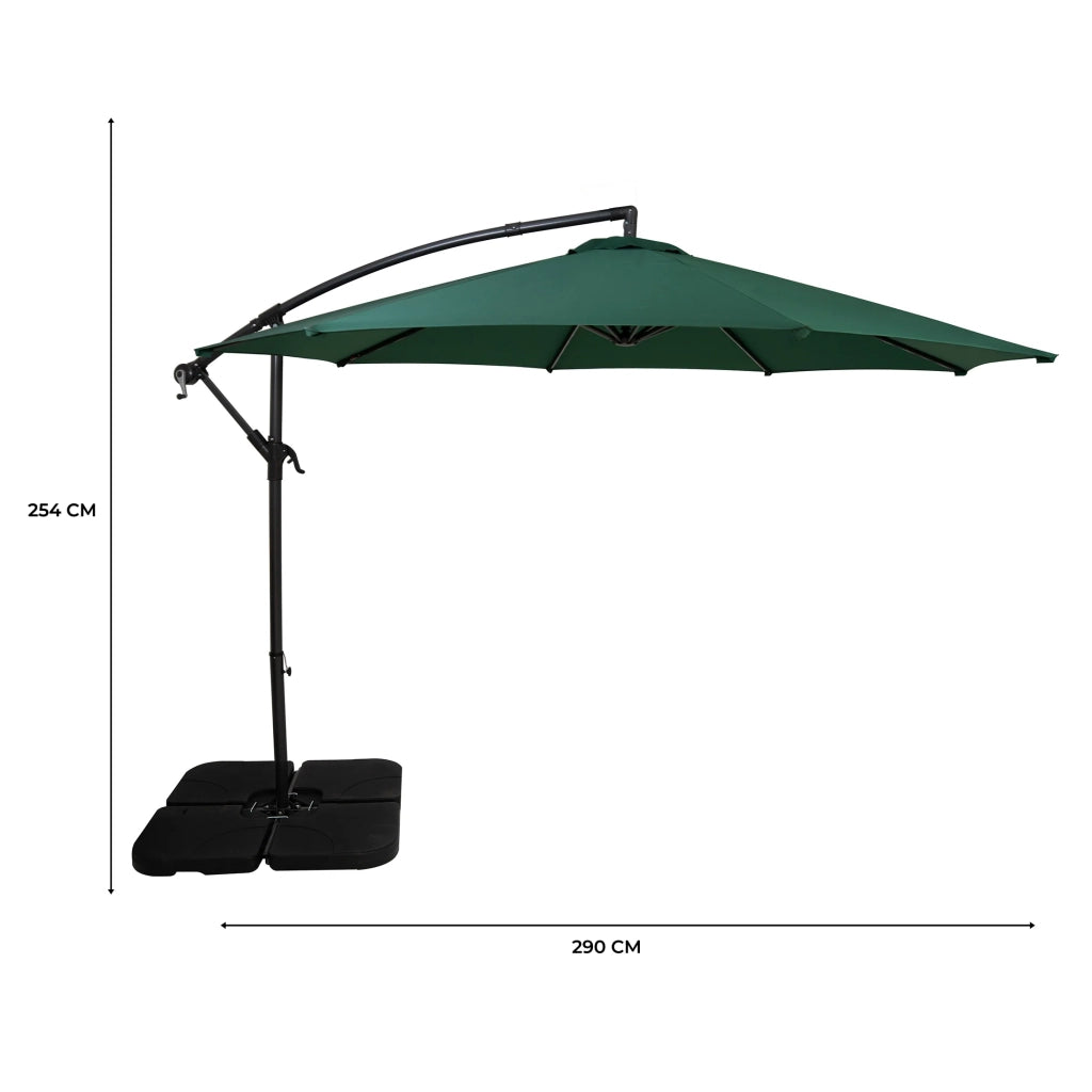 Ombrellone Decentrato 3m Verde Banana con Base Quadrata Riempibile