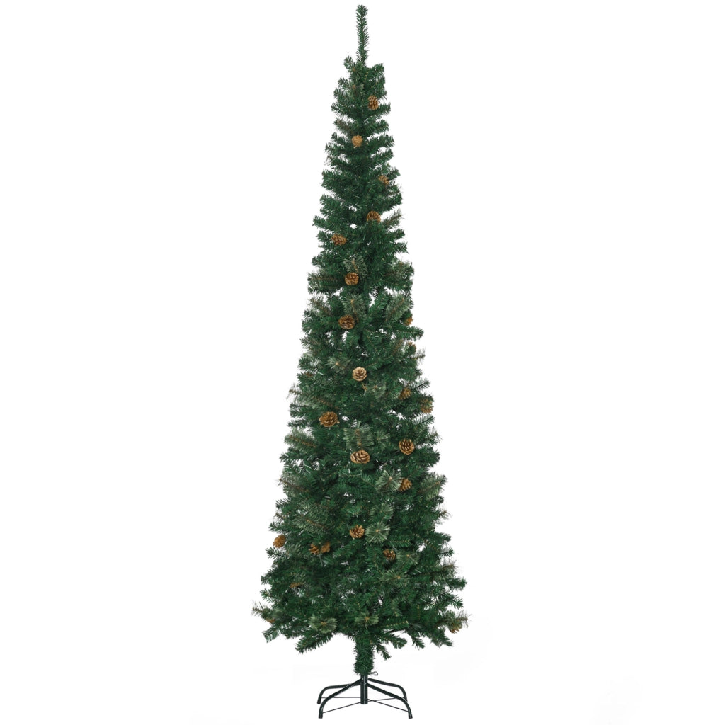 Albero di Natale a forma di matita 225 cm ¨C zephmum ¨C 706 rami, 56 pigne, base pieghevole, verde