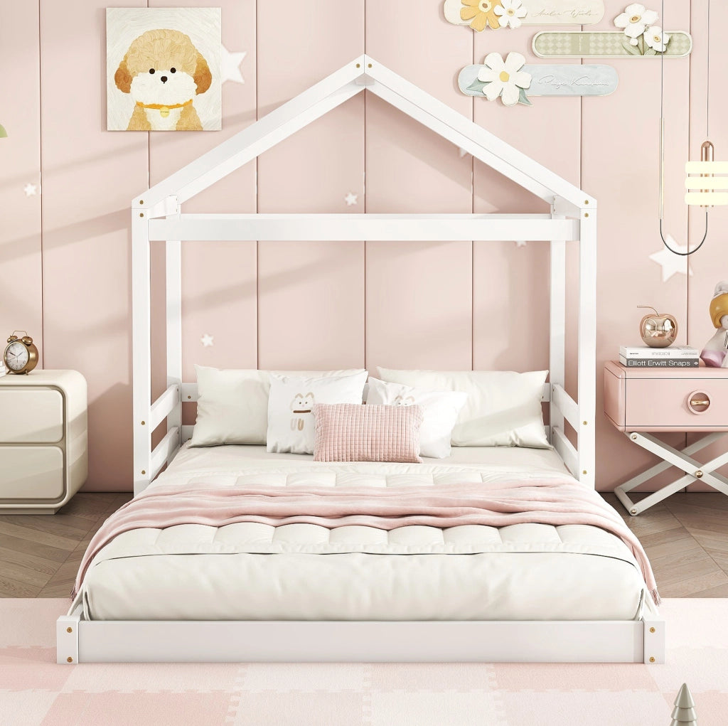 Letto a casetta per bambini 140x200 cm in pino bianco