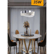 Trade Shop - Lampadario Soffitto Led 35 W Sospeso Argento Con Cristalli Luce Fredda 8000k B79 -