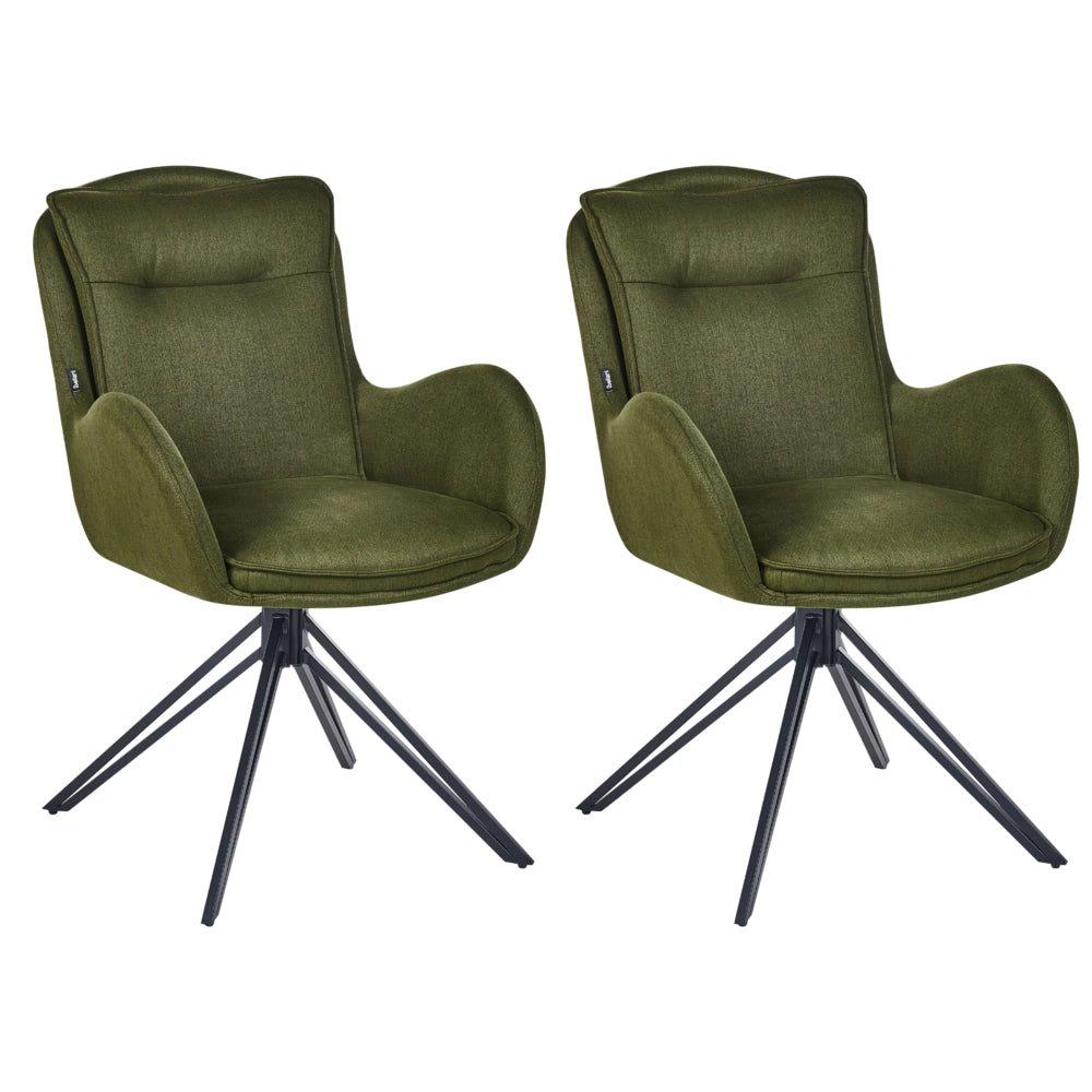 Set di 2 Sedute imbottite in tessuto verde scuro Gambe in metallo nero stile Retro