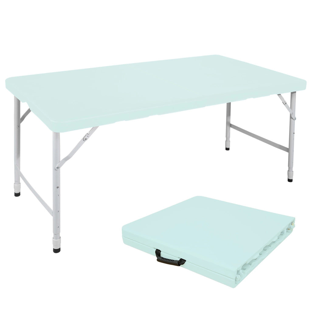 Tavolo pieghevole portatile 125 x 61 cm regolabile in altezza; plastica e ferro; blu