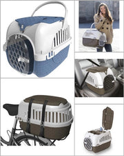 Gabbia Trasportino per cani gatti animali con ciotole voyager azzurro