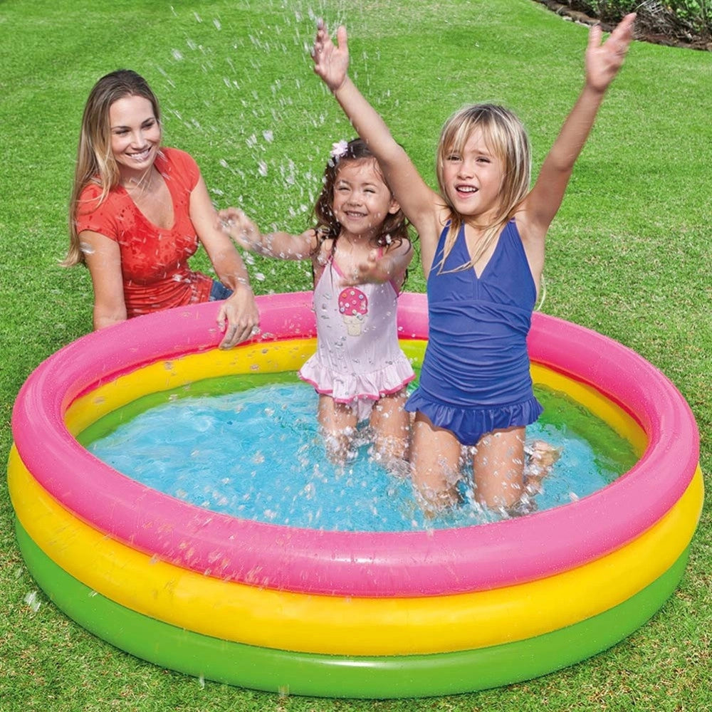 Trade Shop - Piscina Gonfiabile Per Bambini Arcobaleno A 3 Anelli Colorati 147 X 33 Cm -