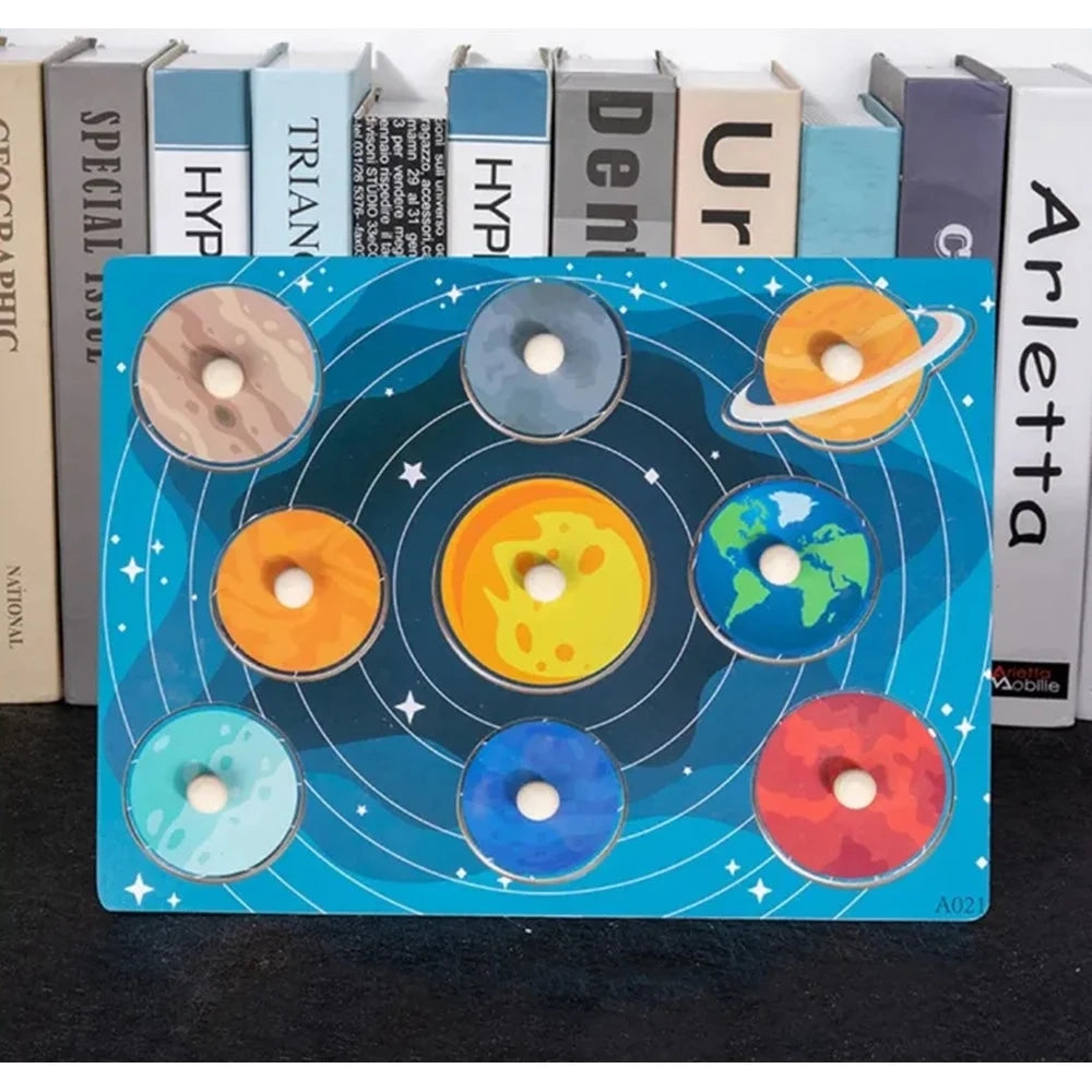 Trade Shop - Puzzle A Incastro Tema Pianeti Gioco Educativo In Legno Per Bambini Con Pomelli 07541 -