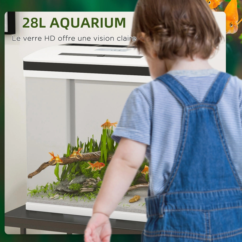 Acquario in vetro con filtro e luce LED ¨C zephmum ¨C bianco 38x26x39.5 cm