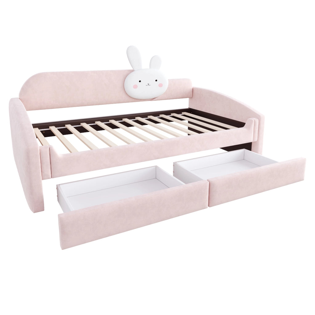 Divano letto per bambini 90 x 200 cm in velluto rosa con contenitore e luce LED