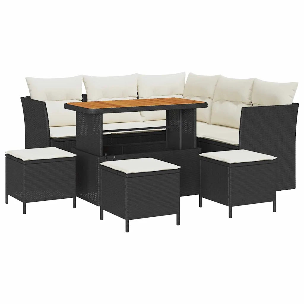 Set Divano da Giardino 9 pcs Nero polyrattan