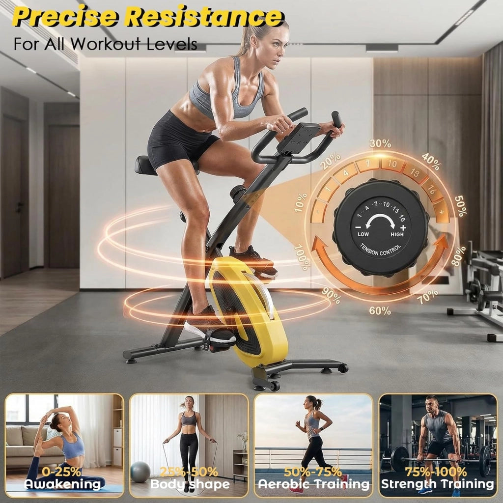 Cyclette pieghevole fino a 150 kg, extra silenziosa e stabile, cyclette con resistenza magnetica a 16 livelli, sella comoda, bici da palestra, per interni X-Bike per la casa