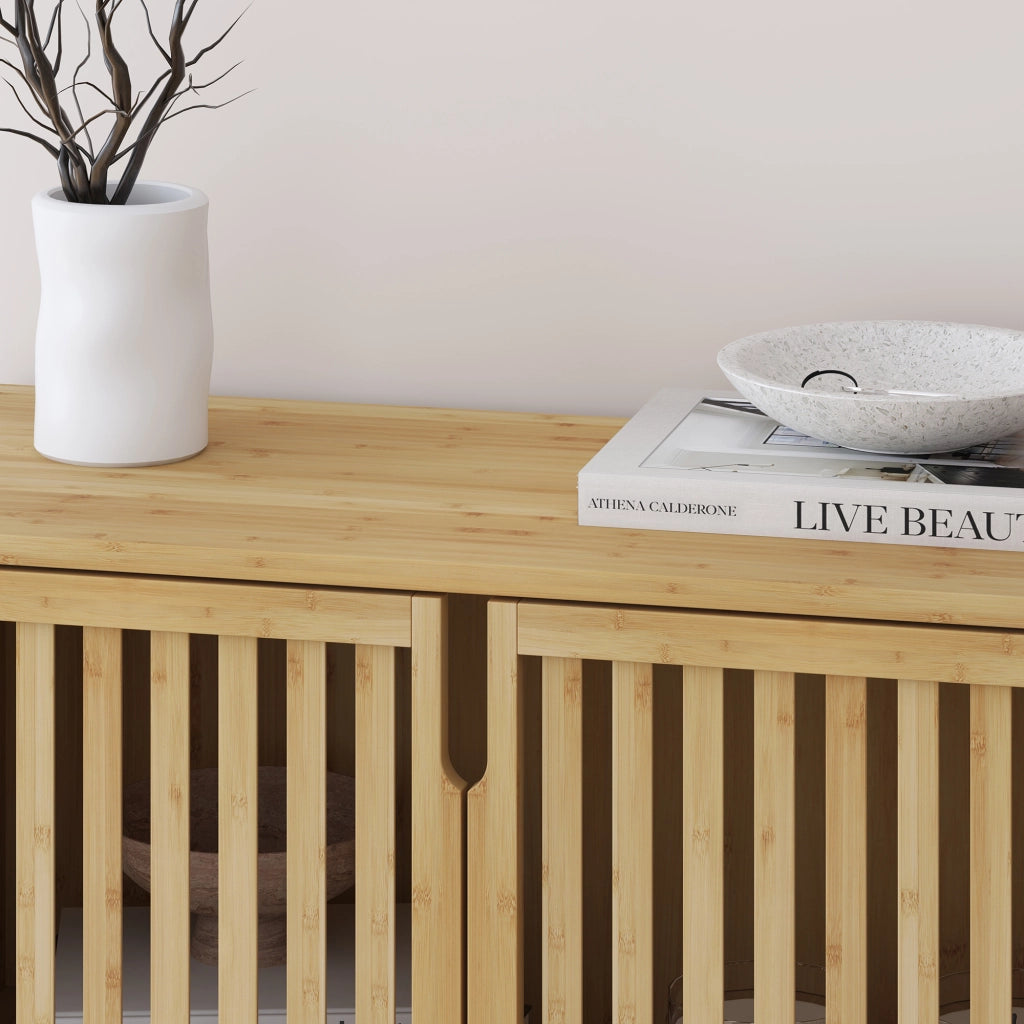 Mobile Contenitore Multifunzionale Sirgerg a 2 Ante 77 x 72 x 33 cm in Bambù Naturale [en.casa]