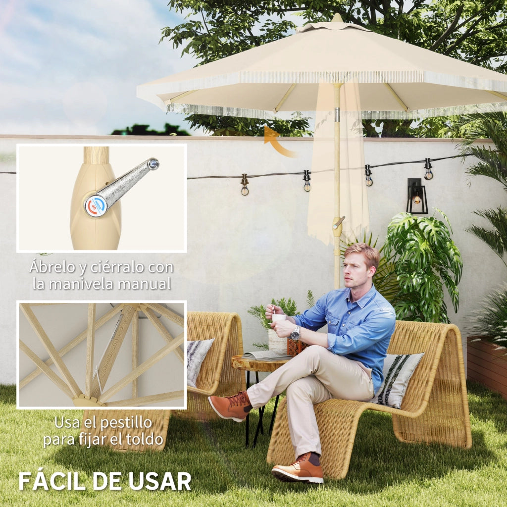 Ombrellone da giardino con manovella e frange ¨C zephmum ¨C crema ?265x244 cm