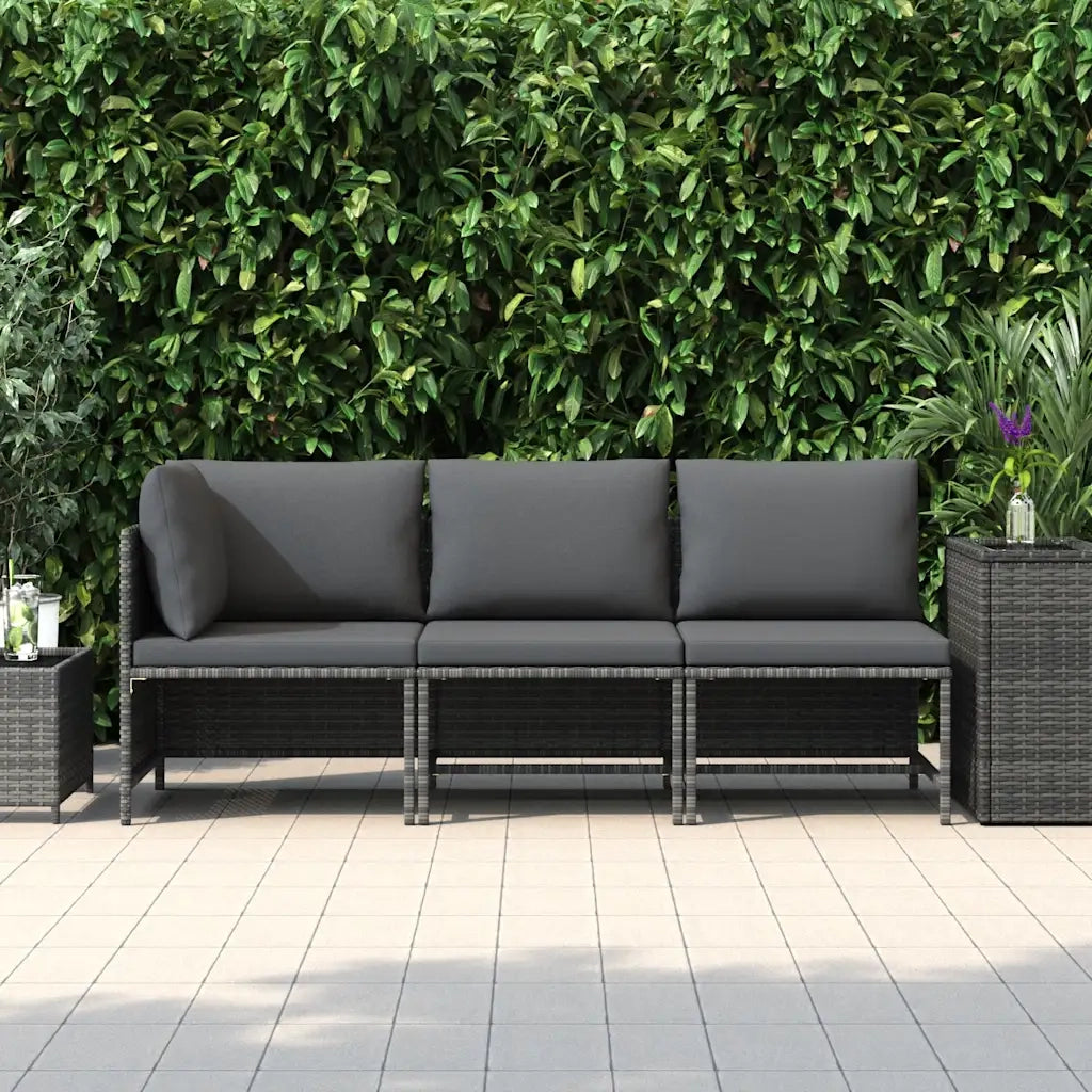 Set Divani da Giardino 3 pz con Cuscini in Polyrattan Grigio 313505