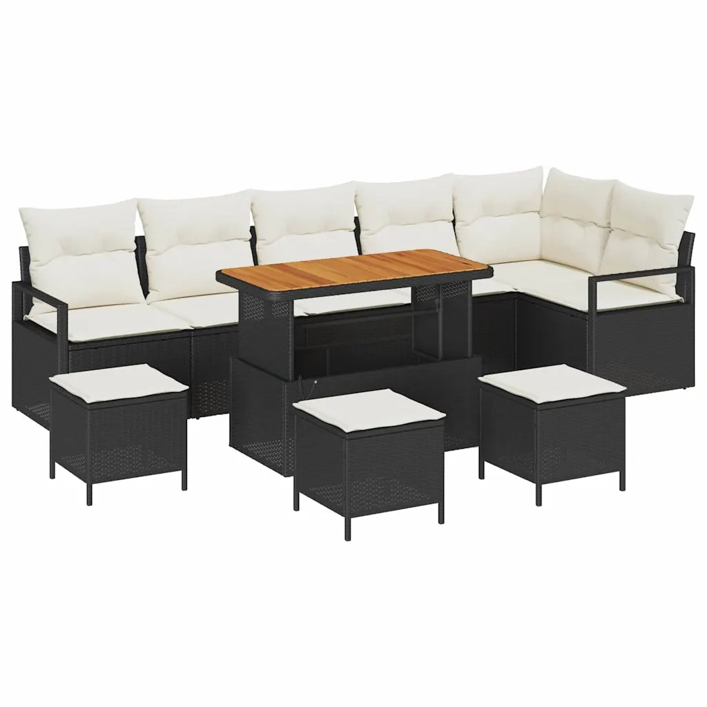 Set Divano da Giardino con cuscino 10 pcs Nero e Crema