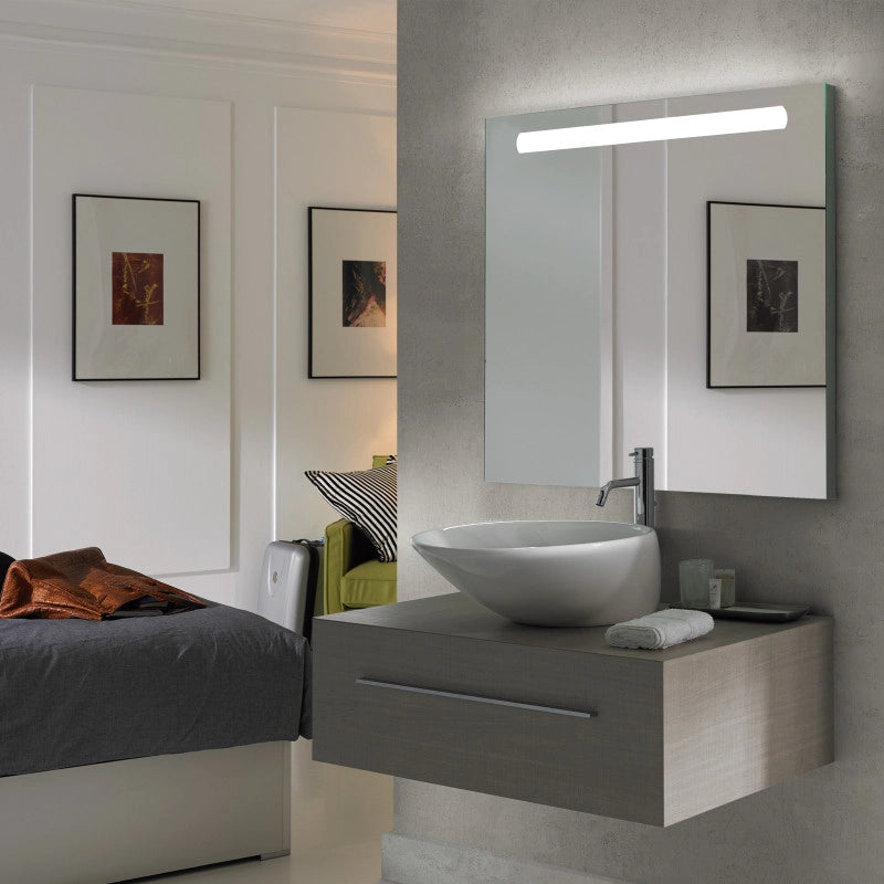 Specchio da bagno Cassiopeia con Illuminazione LED decorativa, diametro 60 cm, AC 230V 50Hz, 20W e 12W, Alluminio e Ve..