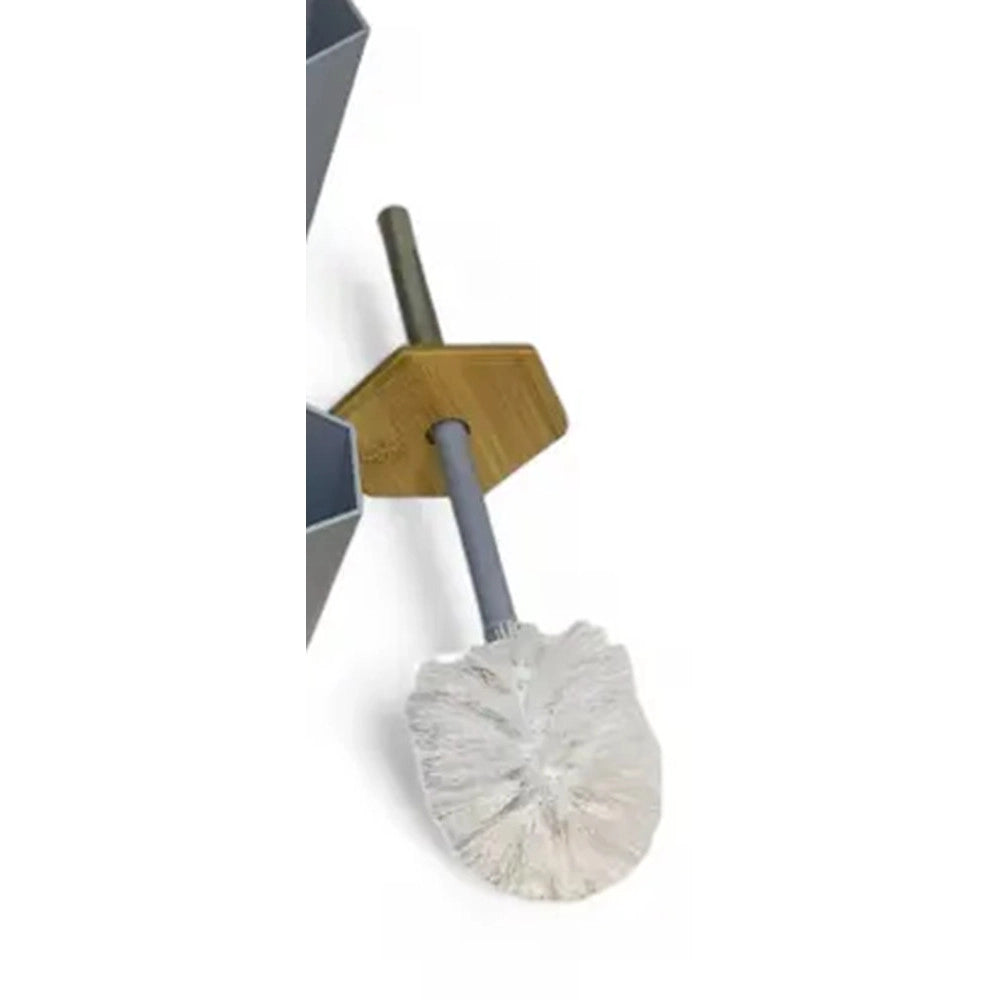 Trade Shop - Porta Scopino Esagonale Geometrico Grigio Legno Con Scopettino Spazzolone Wc Bagno 10849 -