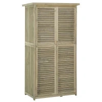 Casetta in Legno da Giardino con Tetto Impermeabile, Armadio da Esterno Porta Attrezzi da Giardino con 4 Scompartimenti, 87x46.5x160cm, Grigio