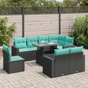Set Divani da Giardino 9 pz con Cuscini Nero Polyrattan Acacia 3326338