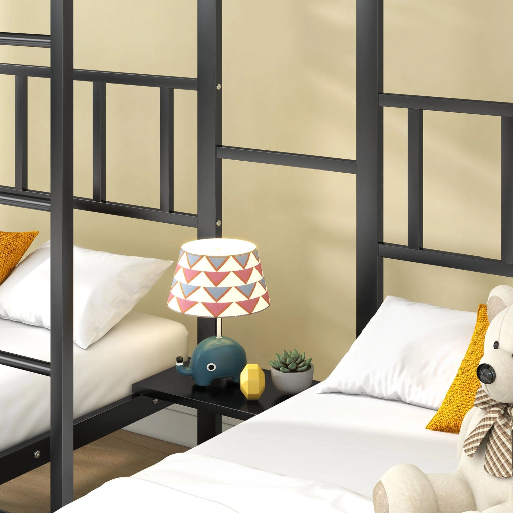 LETTO a castello triplo 90x200 cm Metallo Nero con scala e tavolo
