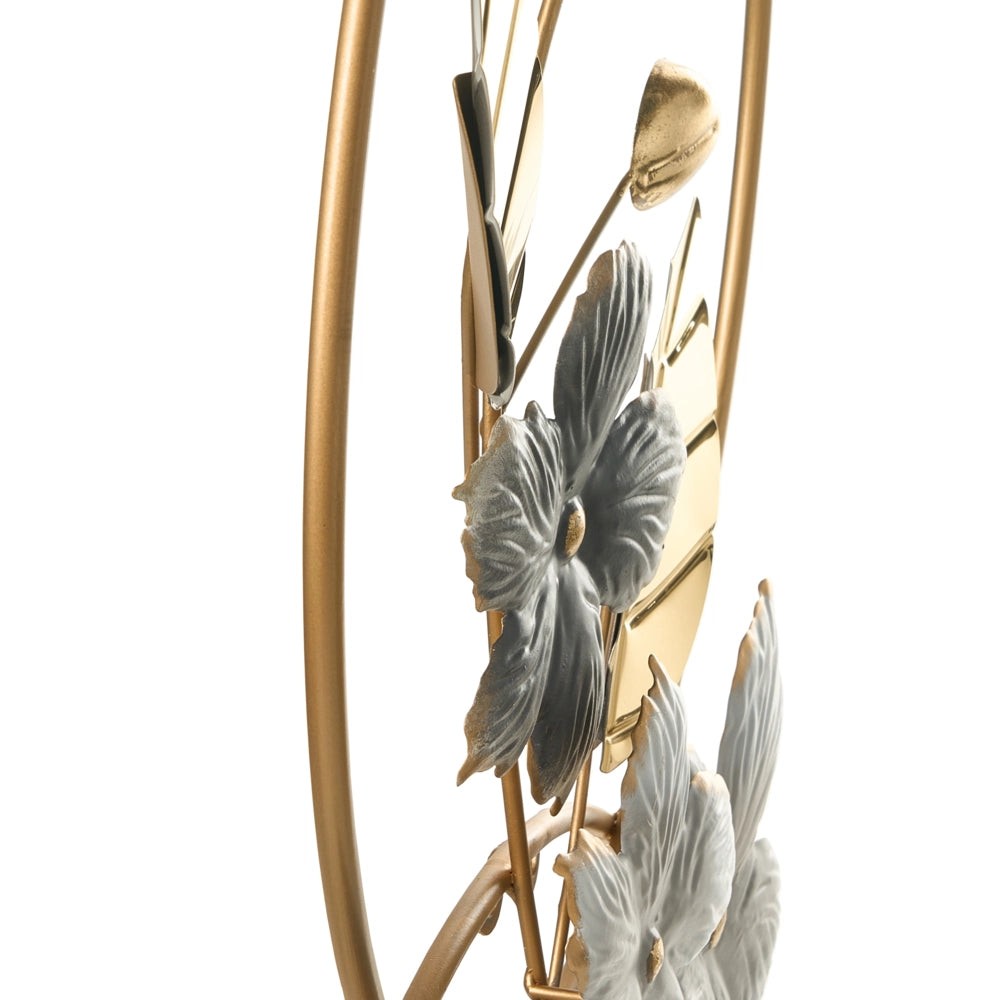 Decorazione da parete in metallo grigio oro Scultura floreale e di foglie fatta a mano Glam Art Deco Moderna