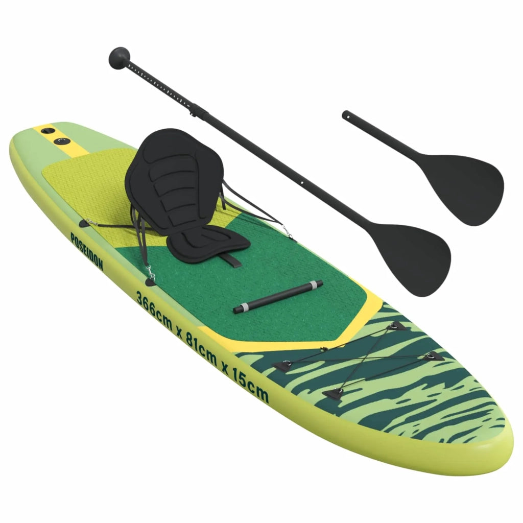 SUP Board con Seggiolino 2-in-1 POSEIDON 366 x 81 x 15 cm Verde 42039133