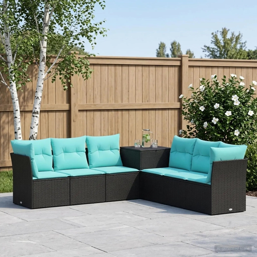 Set di divani 7 pz Nero e Blu Rattan sintetico e Acciaio 3448756