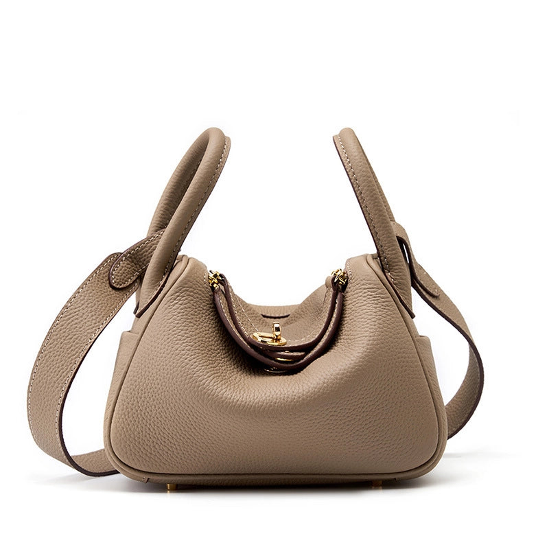 Borsa a tracolla da donna in vera pelle, modello Lindy, piccola, grigia