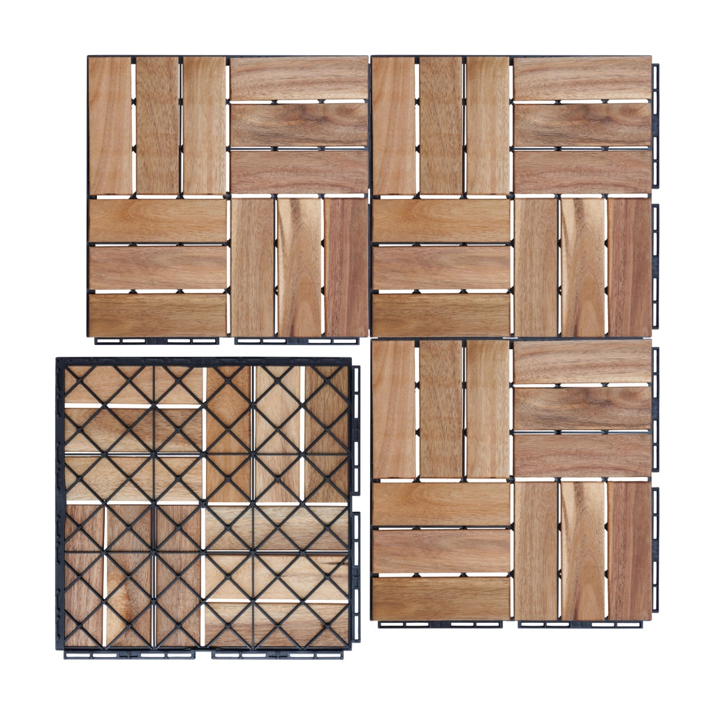 Set Alliste di 10 Piastrelle per Pavimentazione da Esterno Design Mosaico in Legno Naturale casa.pro