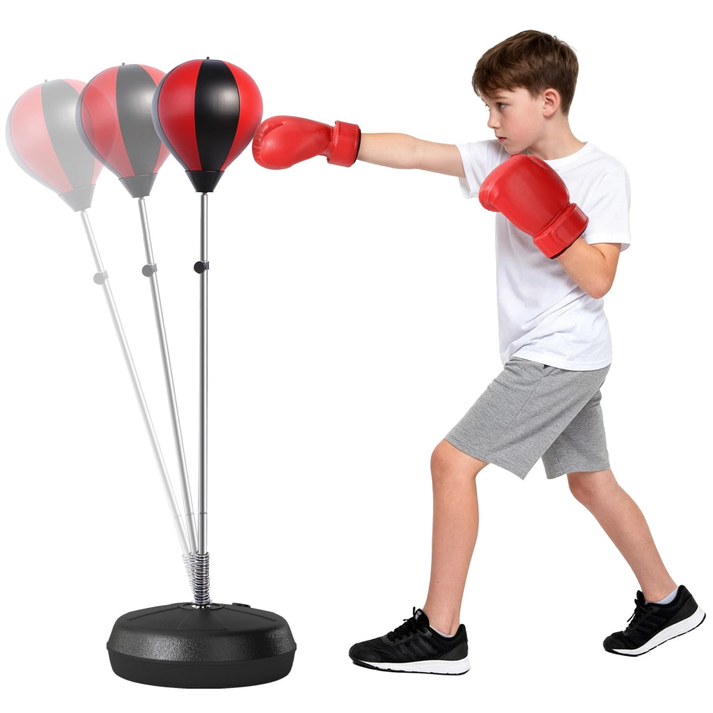 Sacco da boxe regolabile in altezza con guanti e pompa per principianti ¨C zephmum ¨C nero e rosso 126-144 cm