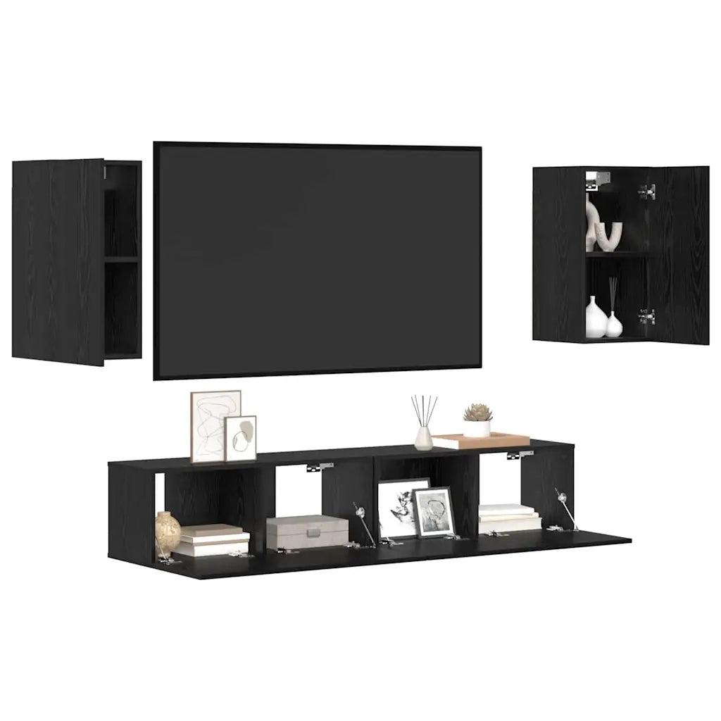 vidaXL Set mobile TV 4 pcs Rovere nero 80 x 30 x 30 cm