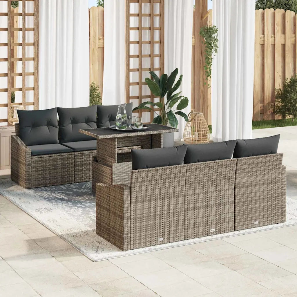 Set Divano da Giardino 7 pcs Grigio Poly Rattan 3357662