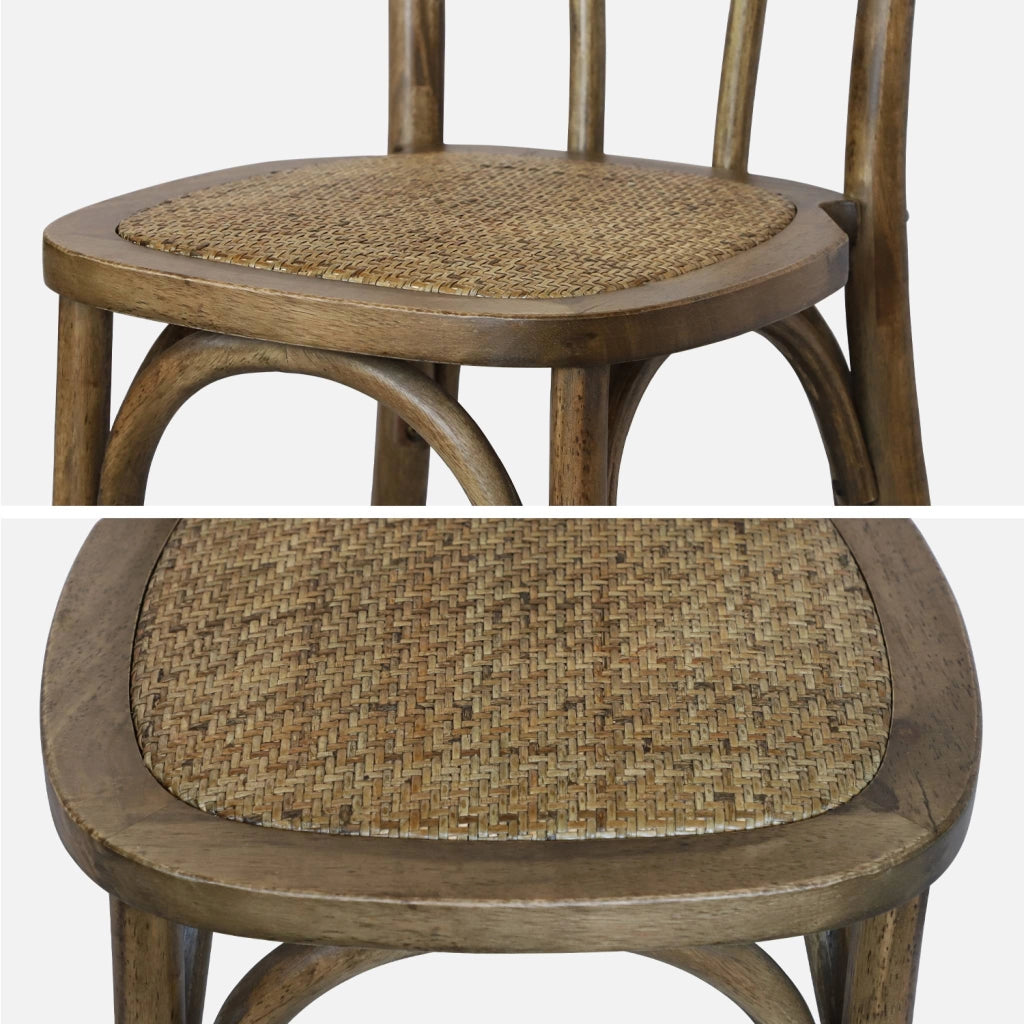Set di 4 sedie vintage in legno e rattan, marrone