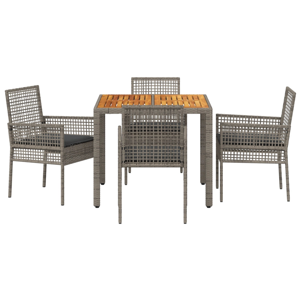 Set da Pranzo Giardino 5 Pezzi con Cuscini Grigio Polyrattan