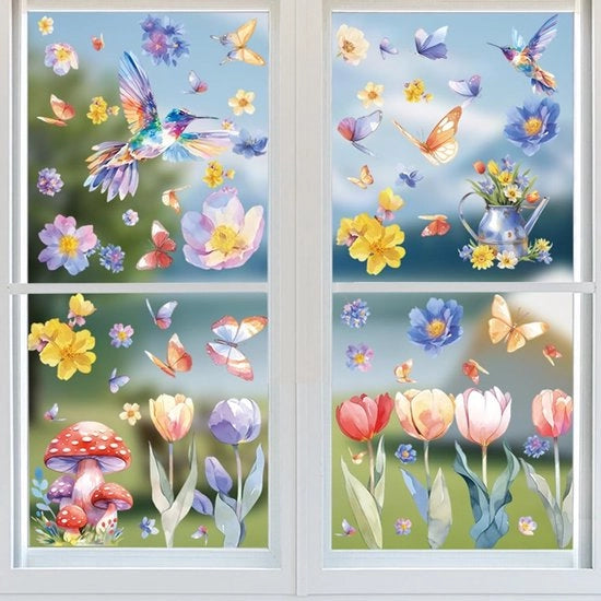 116 Stuks Decorativi Adesivi per Finestre con Fiori e Farfalle del Campo