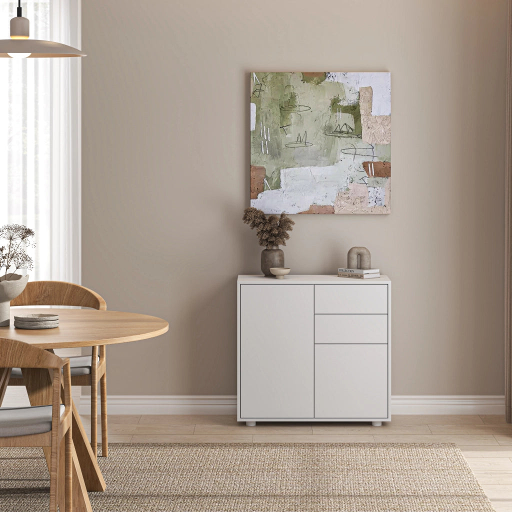 Comò Paarl con 2 Ante e 2 Cassetti 74x79x36 cm - Bianco Opaco [en.casa]